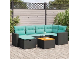 Vidaxl 7 Pcs Conjunto De Sofás P/ Jardim C/ Almofadões Vime Pe Preto