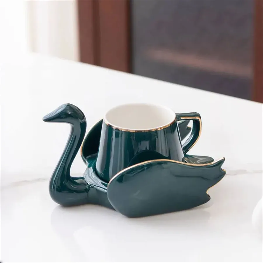(verde) Conjunto De Xícara E Pires Em Formato De Cisne (1 Peça), Mini Caneca De Cerâmica, 110ml