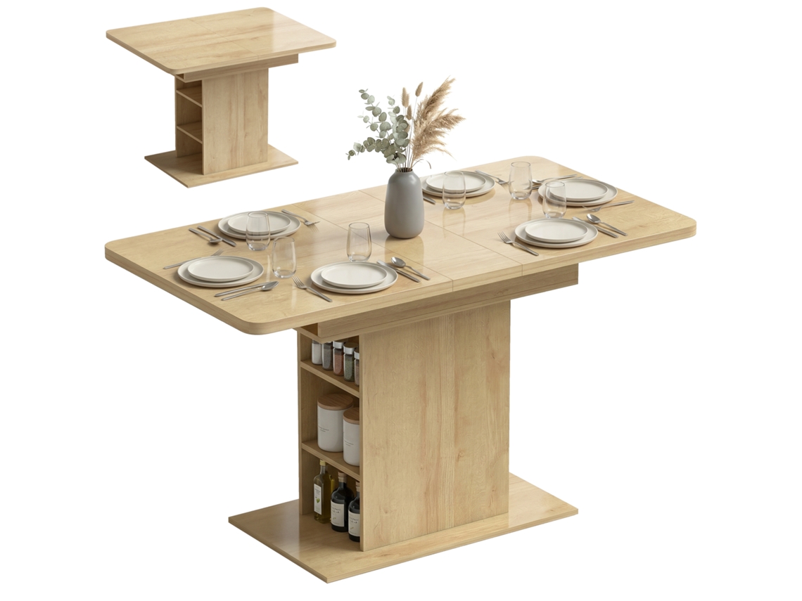 Mesa de jantar retangular extensível para 4 a 6 pessoas madeira natural 110 130 Cm com 6 prateleiras S/MARCA