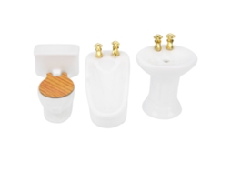 Primerox conjunto Banheiro Miniatura Casa Boneca 1/24 Cerâmica Banheira Vaso Pia Branco