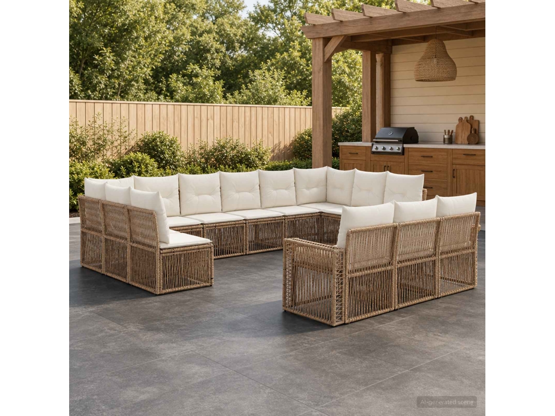 Vidaxl Conjunto De Sofá De Jardim 13 Unid. Bege E Branco Creme Vime Pe