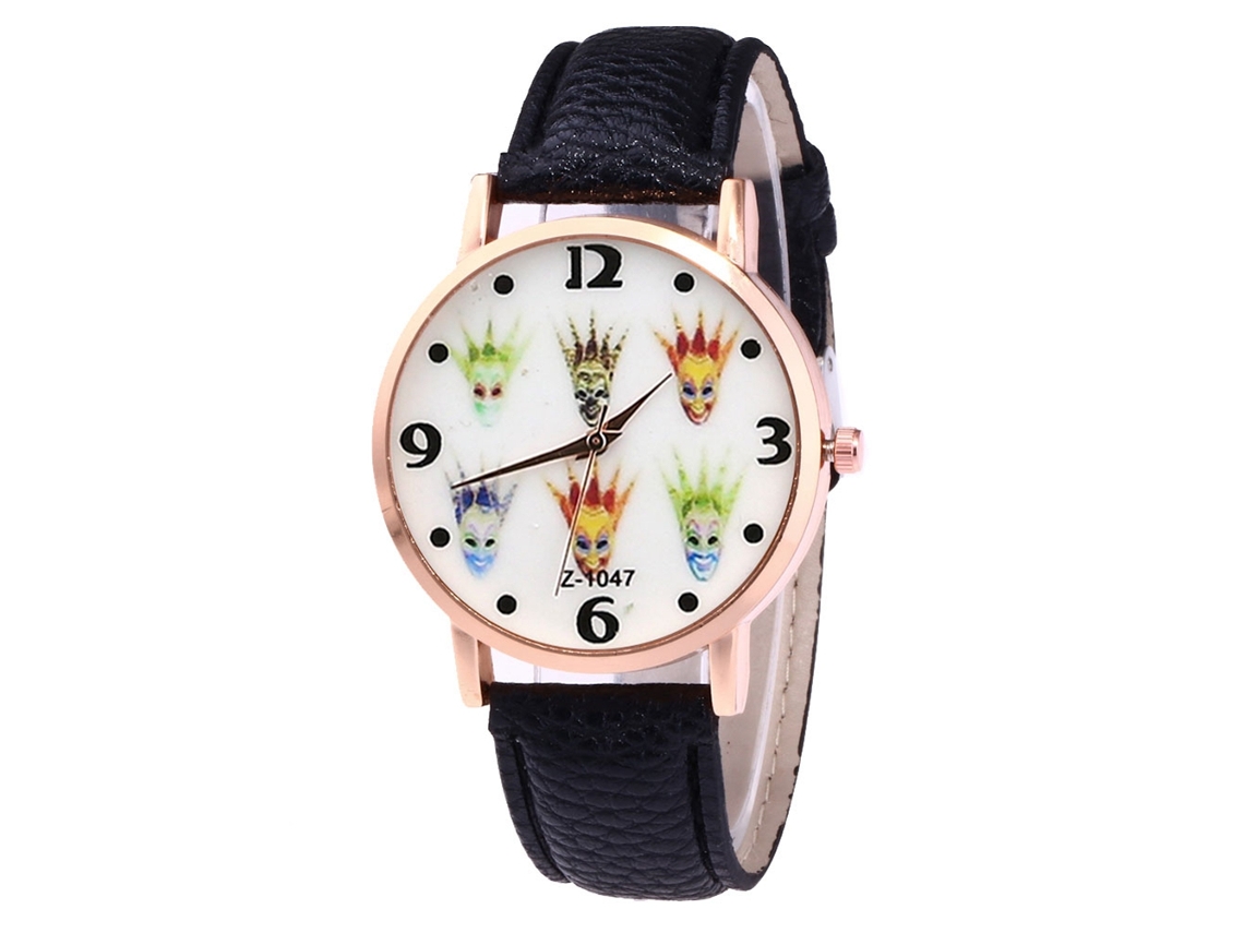 Relógio masculino de quartzo com pulseira de couro PU, estilo casual preto.