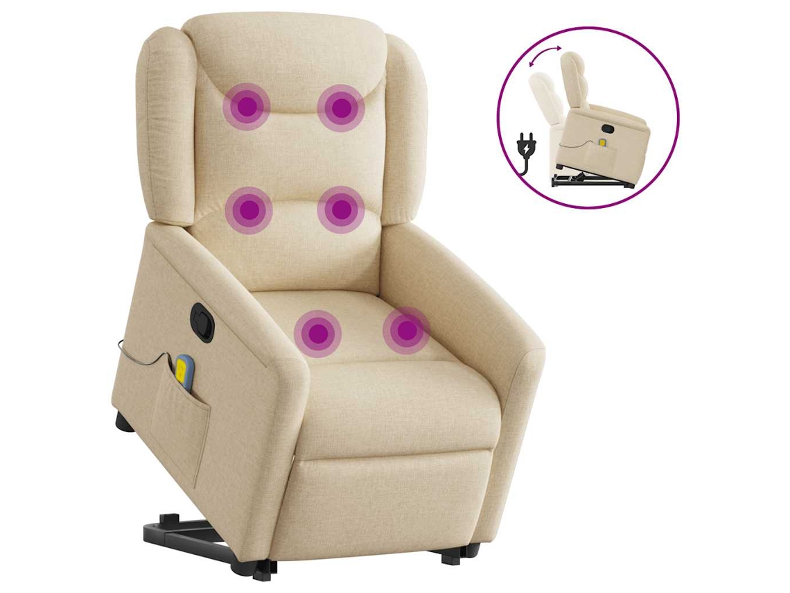 Vidaxl Poltrona Elevatória De Massagens Tecido Cor Creme
