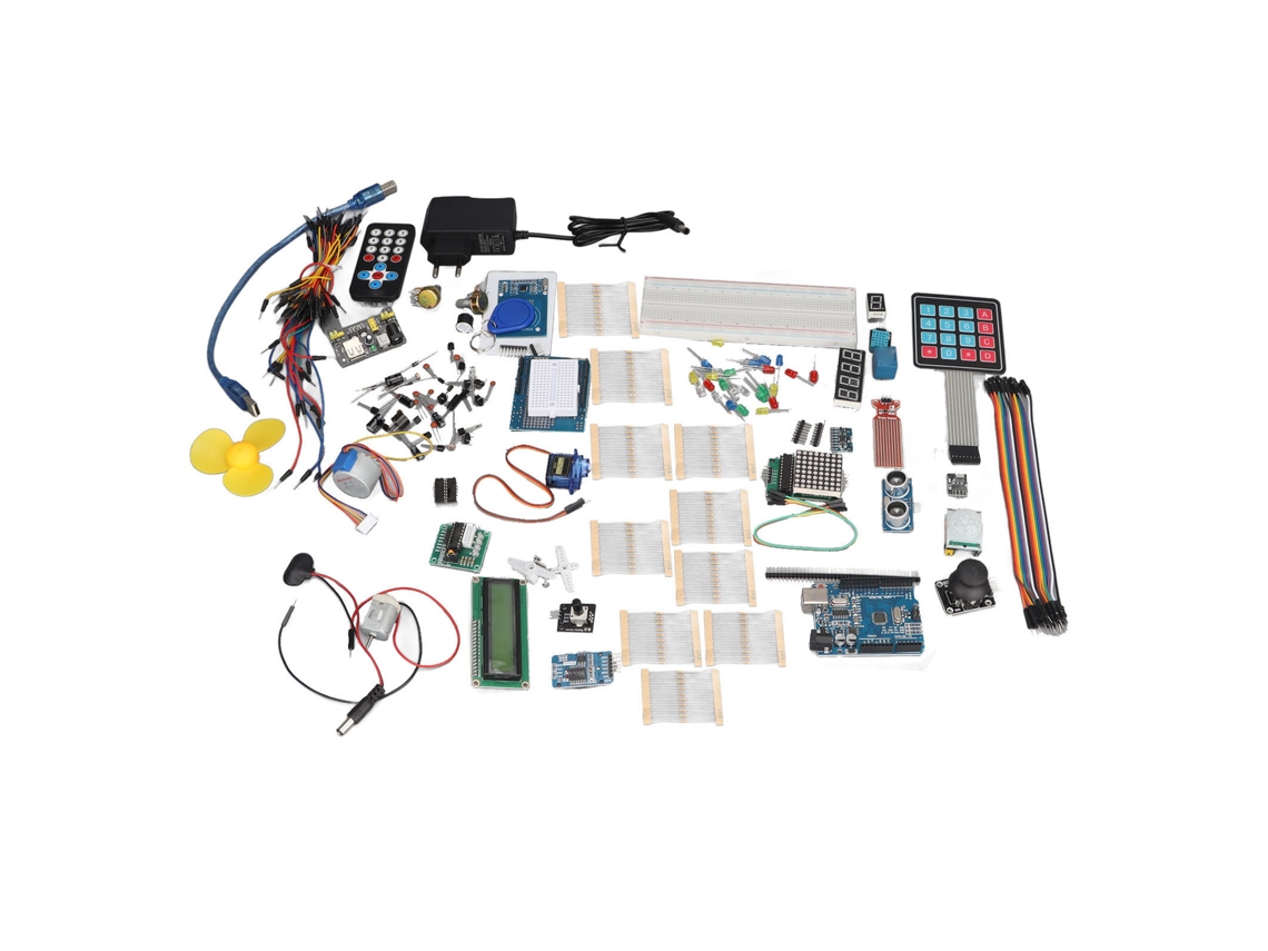 Kit Iniciante de Componentes Eletrônicos com Sensor Ultrassônico, Led, Capacitor, Resistor e Protoboard