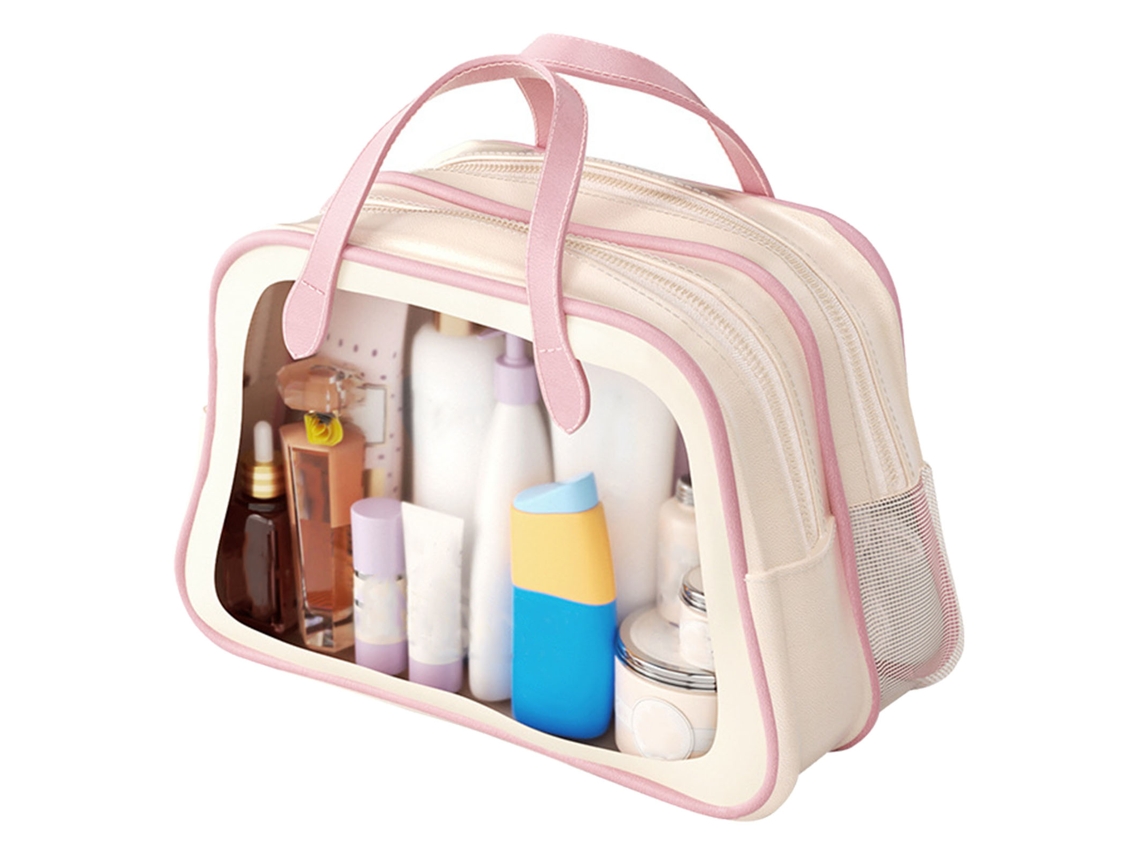 Bolsa de Cosméticos Grande com Separador Úmido e Seco Portátil PVC Organizador de Viagem Rosa