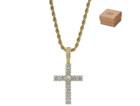 Colar Hip Hop Micro Set Zircon Key Of Life Com Pingente Cruz Ankh Dourado Curto Excellence Eu