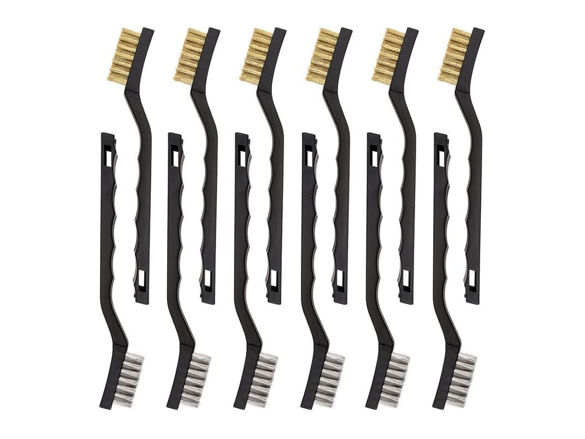 Set de 12 Escovas de Alambre Mini, aço inox e latão, para limpeza de pintura e oxidação | S/MARCA