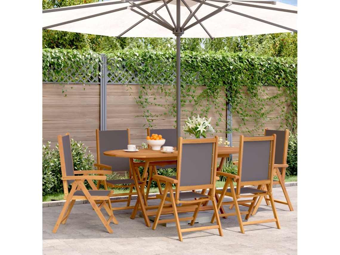 Cadeiras Jardim Reclin. 6 Pcs Tecido/madeira Maciça Antracite Dkd Home Decor