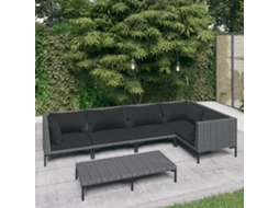 Conjunto 6 Peças Lounge Jardim C/ Almofadões Vime Pe Cinzento Escuro Dkd Home Decor
