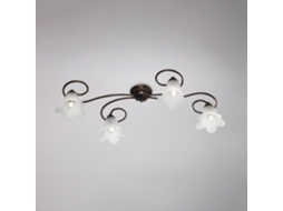 Plafon Alice Em Ferro Marrom Com Deco Difusores Antigos Em Ouro E Vidro D. 14 Alabastro Branco 4 Luzes L. 87 X 40 Belight