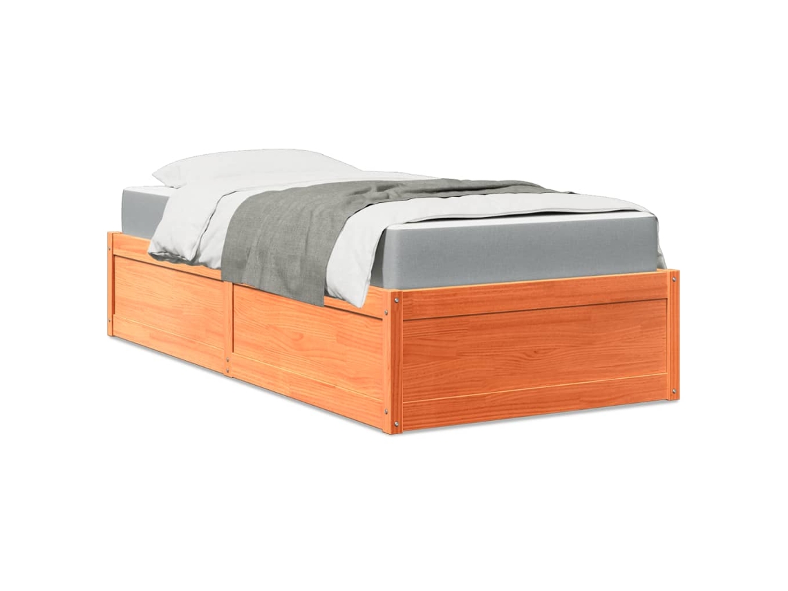 Cama Com Colchão 90x200 Cm Pinho Maciço Castanho-mel