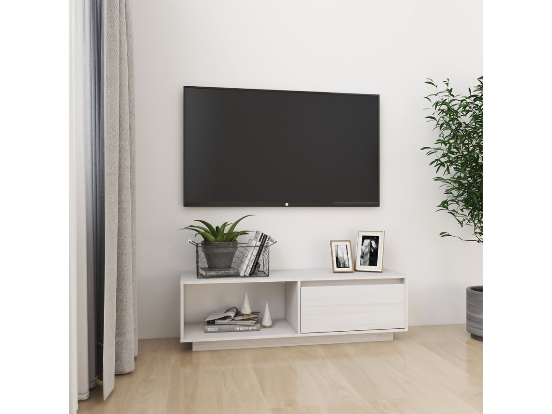 Móvel De Tv 110x30x33,5 Cm Madeira De Pinho Maciça Branco Dkd Home Decor