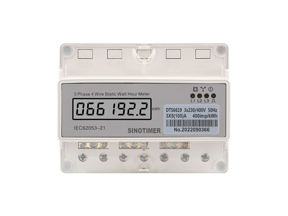 Medidor de energia digital trifásico de 4 fios para trilho DIN, consumo de eletricidade em kWh, 100 A Brilvibera