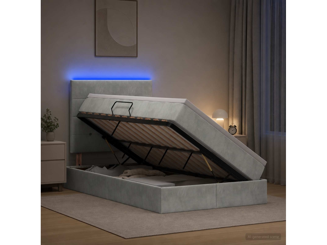 Vidaxl Cama De Armazenamento Led Com Colchão Cinzento-claro