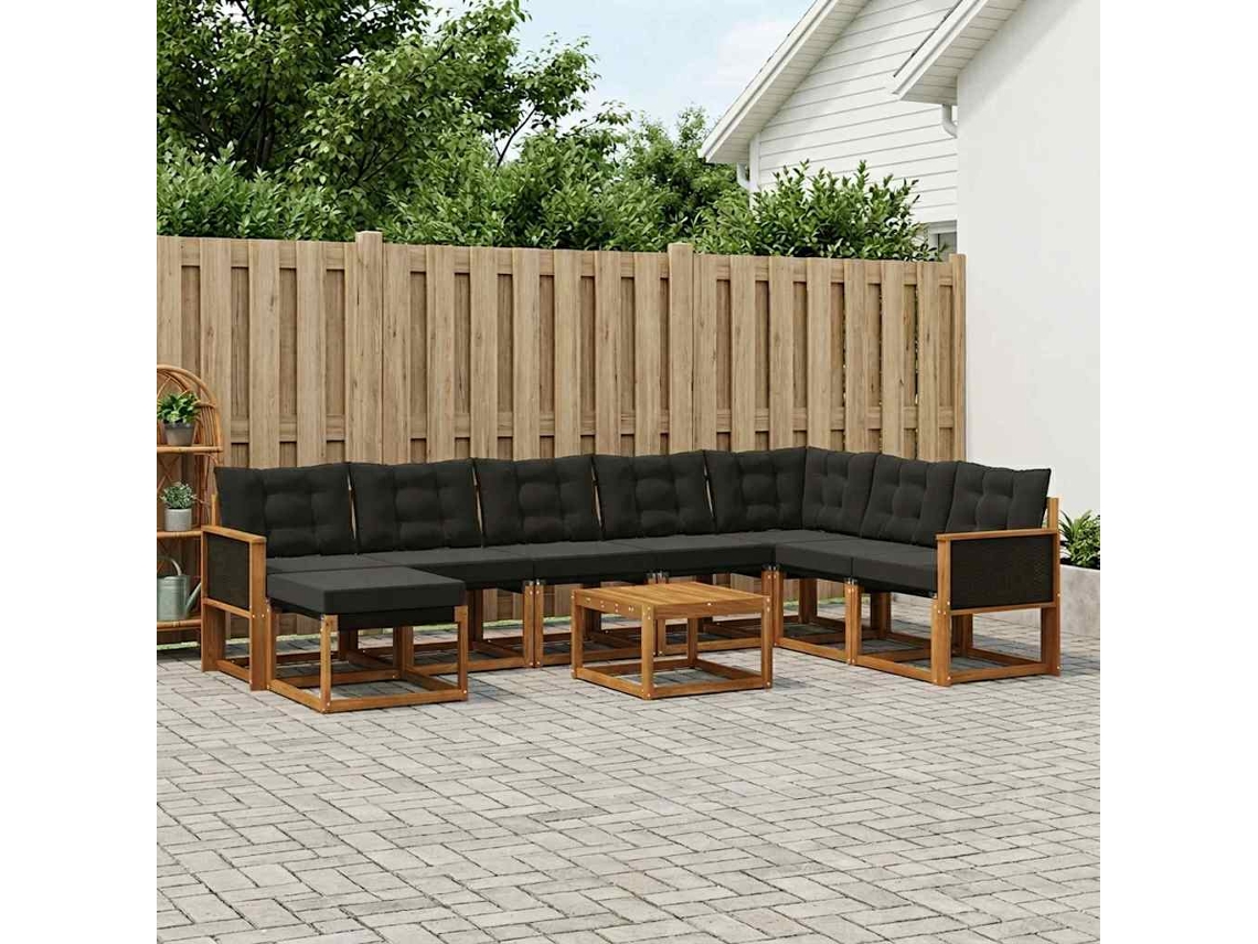 Vidaxl Conjunto De Sofás Para Exterior 9 Unid. Natural E Preto