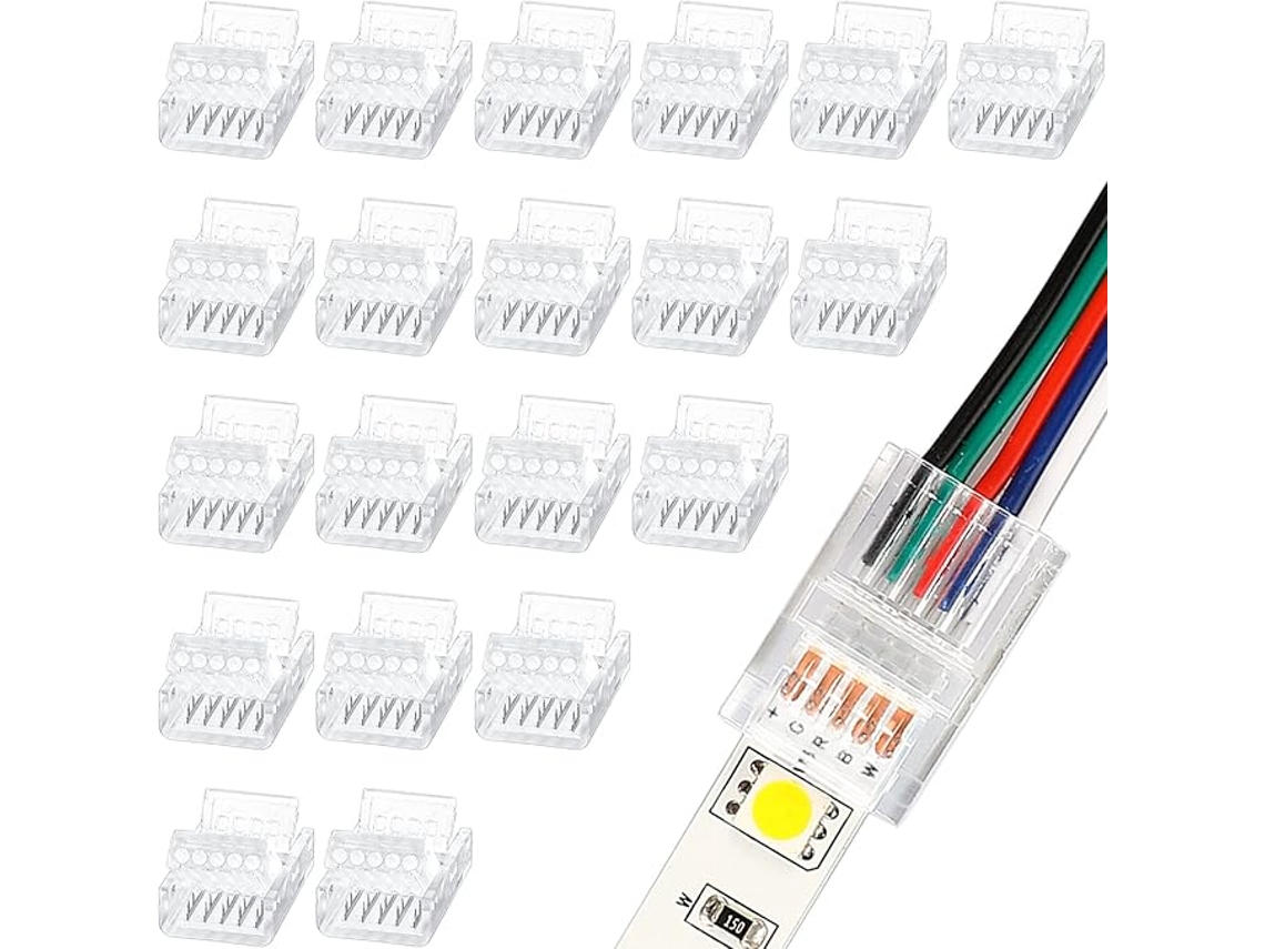 20 Pcs 5 Pinos 12 Mm Led Strip Connector Rgb Lights Adaptador À Prova D‘água 22 Awg Wires Connector For Strip Light Não-wired Gapless Track 5v 12v 24v
