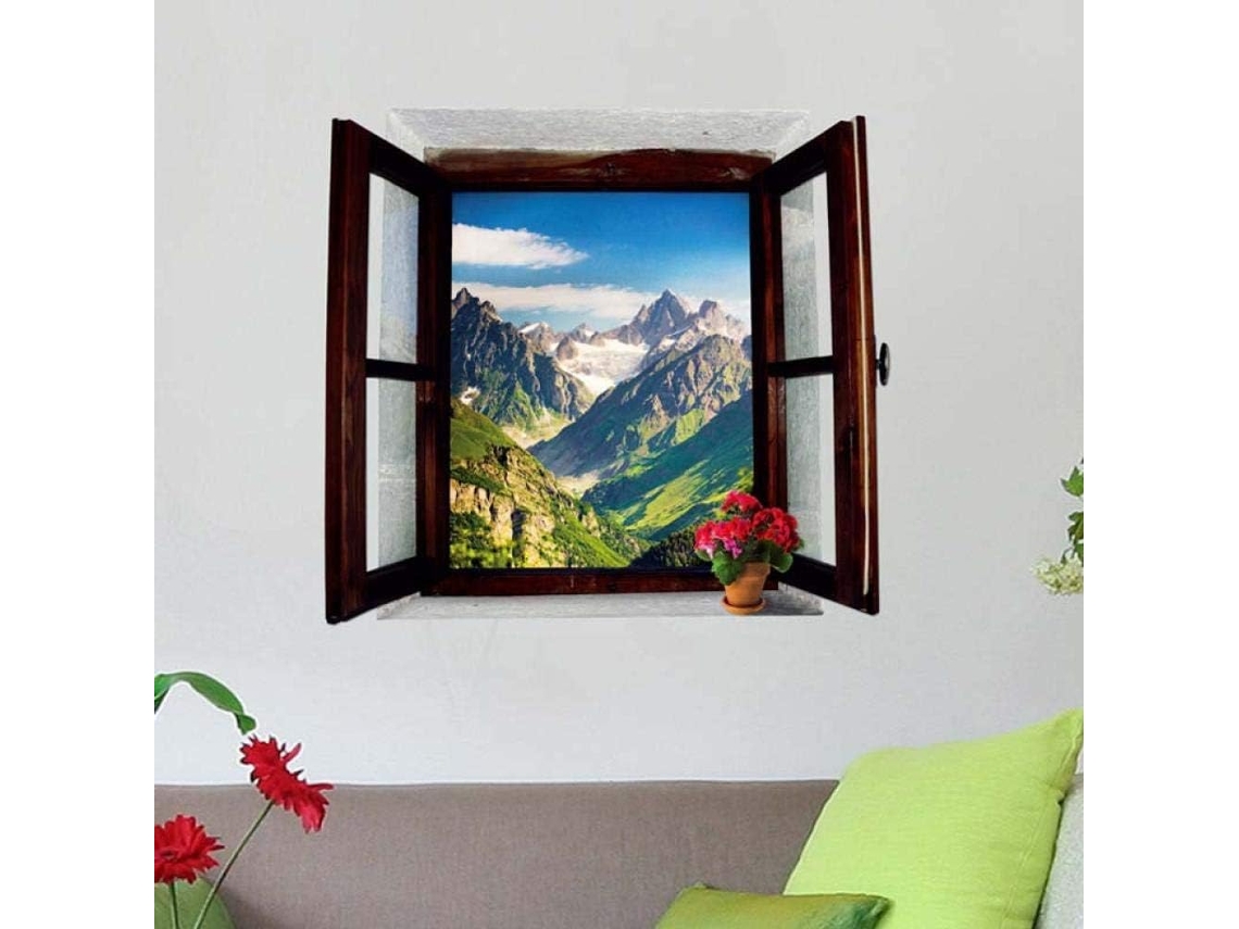Adesivos de parede com simulação 3D de paisagem com janela falsa para quarto e sala de estar, adesivos decorativos de parede de 50x70 cm.
