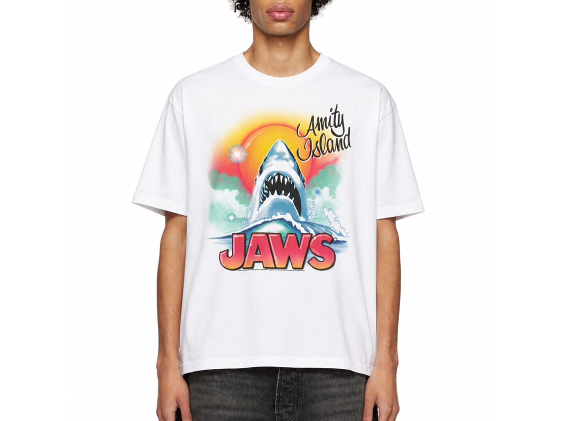 Rockinstone Jaws Movie Beachy Airbush White Adult T-shirt Size:xl