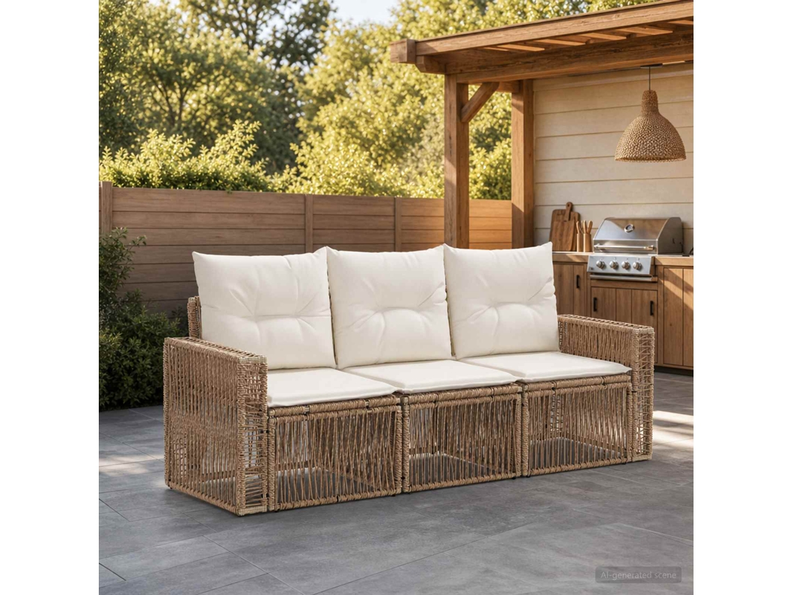 Vidaxl Conjunto De Sofá De Jardim 3 Unid. Bege E Branco Creme Vime Pe