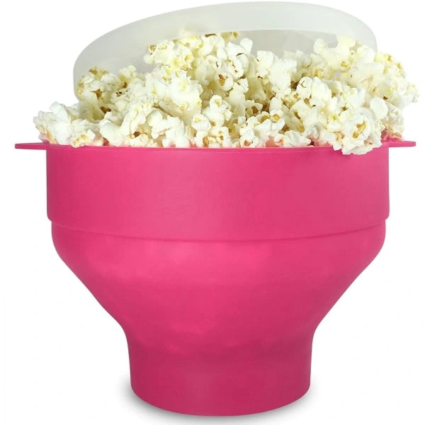 Tigela De Pipoca Dobrável De Silicone, Rosa