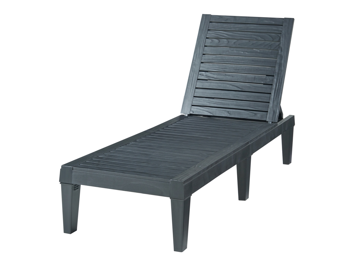 Espreguiçadeira para jardim Ateleta de plástico 172x58x74 cm - Preto, efeito madeira casa.pro