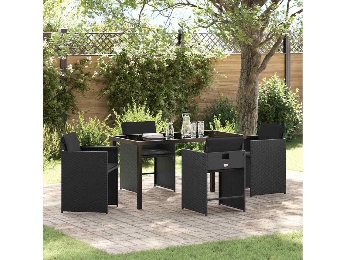Vidaxl Conjunto De Jantar Para Jardim 5 Unid. Preto Vime Pe