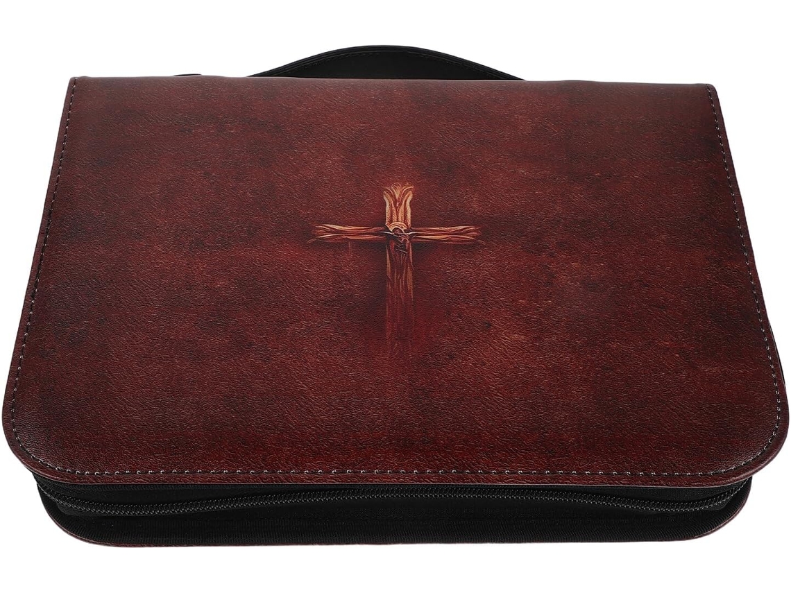 Capa para Livro em Couro Pu com Elegante Cruz Vintage, Proteção Completa e Portabilidade Conveniente Casa, Esc