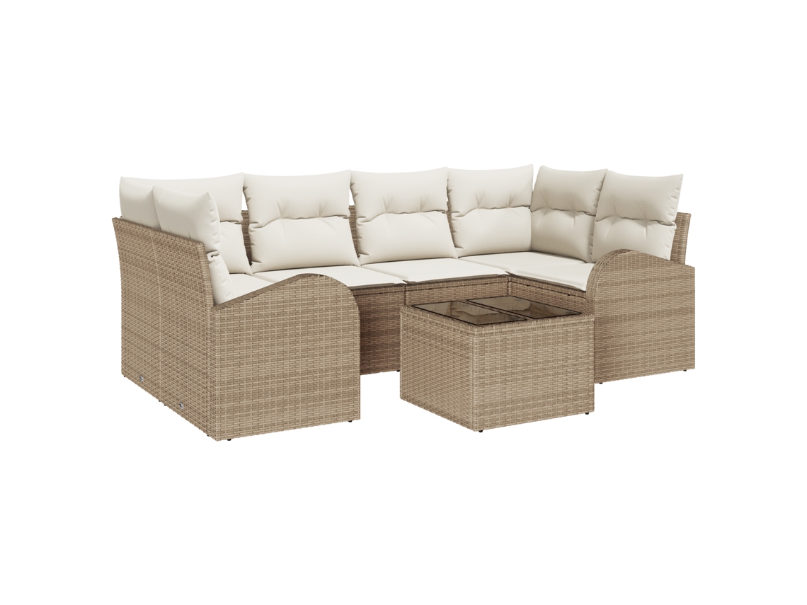 Conjunto 7 Conjunto De Sofá De Jardim Vidaxl Bege Vime Pe (55 X 55 X 37 Cm)