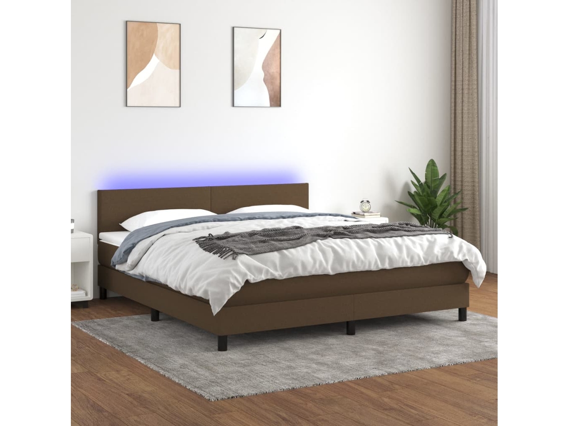 Vidaxl Cama Box Spring C/ Colchão/led 180x200cm Tecido Castanho-escuro
