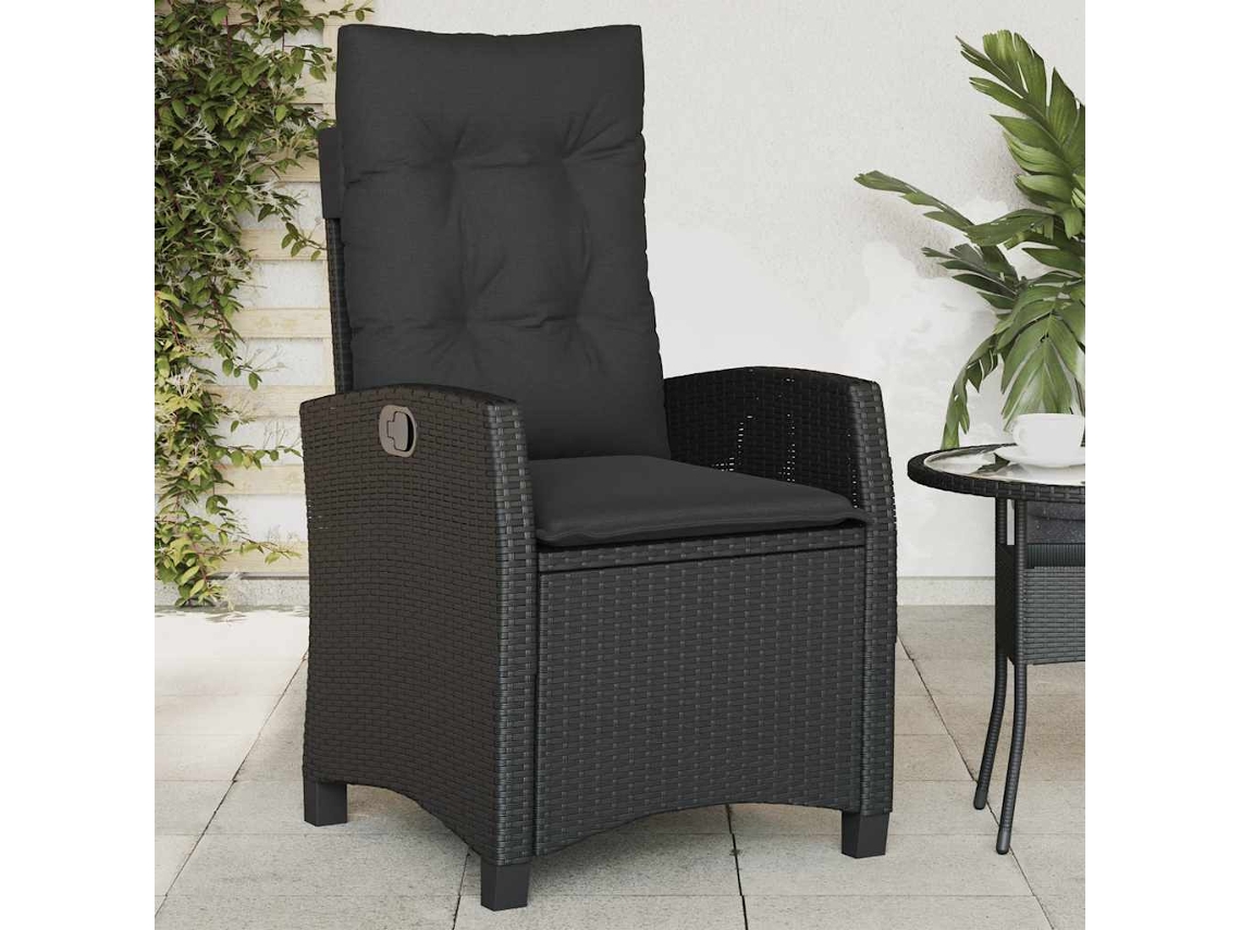 Vidaxl Cadeira De Jardim Reclinável C/ Almofadões Vime Pe Preto