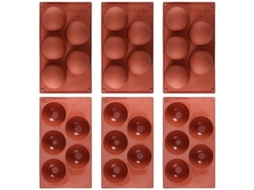 6 Moldes De Silicone Semiesféricos 5 Cavidades 8 Cm, Para Chocolate, Geleia, Pastéis