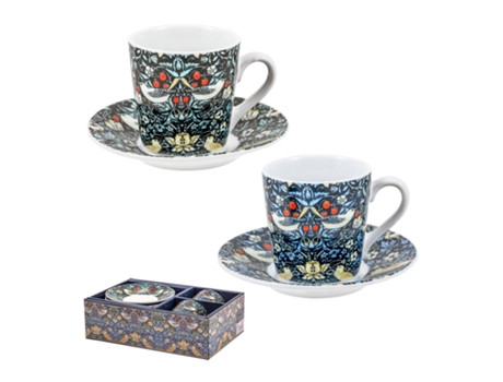 JAVIER William Morris Juego de 2 Tazas para Café Con Platos En Caja de Regalo. Ladron Fresas