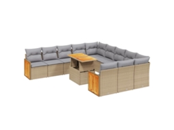 Conjunto de 11 Sofás de Jardim com Almofadões Vime Pe Bege MAISON EXCLUSIVE