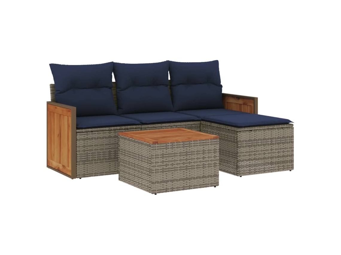 Conjunto de Sofá de Jardim, 5 Peças, Almofadas, Rattan Cinza MAISON EXCLUSIVE