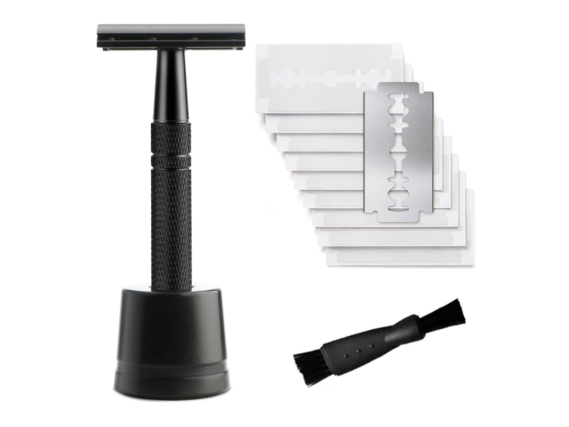 (conjunto Preto Fosco) Aparelho De Barbear Feminino De Segurança Com Lâmina Dupla E 10 Lâminas De Segurança De Lâmina Simples