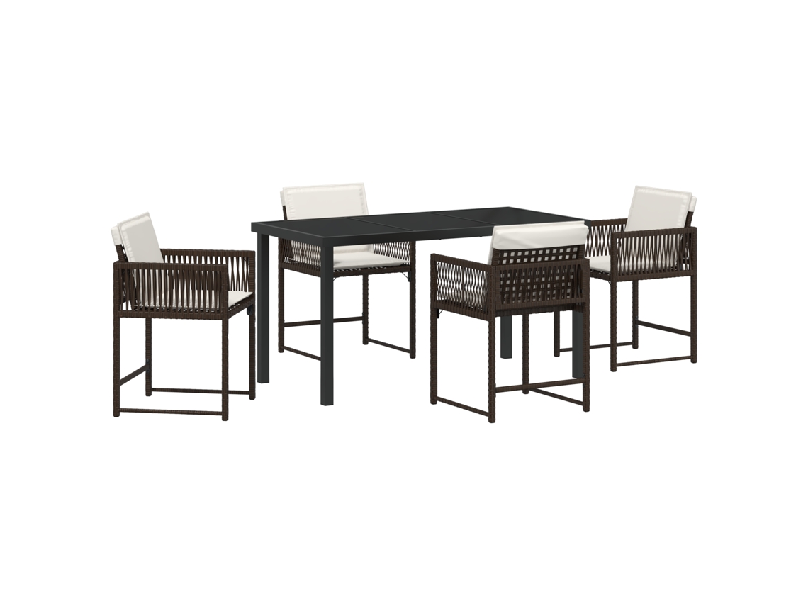 Conjunto 5 De Jantar De Jardim Com Almofadas Vidaxl Marrom Rattan Poli