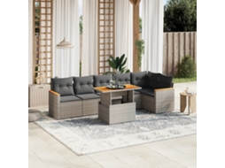 7 Pcs Conjunto Sofás P/ Jardim C/ Almofadões Vime Pe Cinza Dkd Home Decor