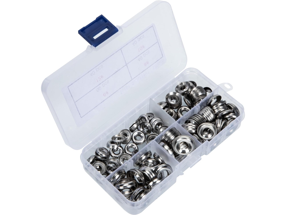Kit Com 180 Arruelas Ocas, Aço Inoxidável Prateado