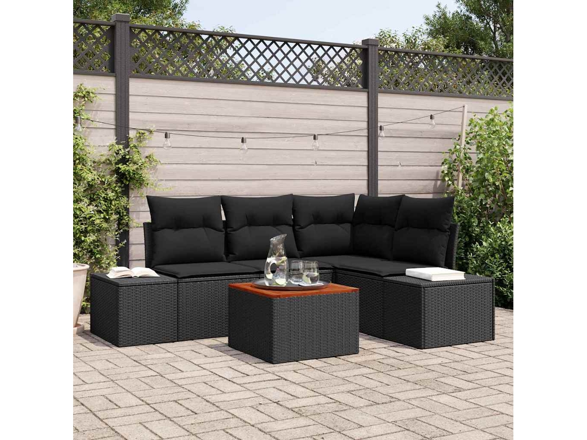 Vidaxl Conjunto De Sofá De Jardim 5 Pcs Preto Vime Pe