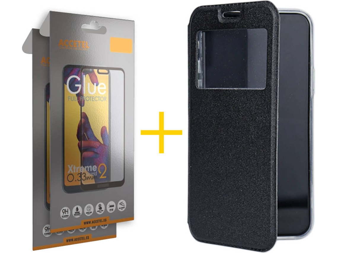 Kit Capa e 2 Películas Xiaomi Mi Note 10 Pro ACCETEL Full Gandy Flip (Preto)