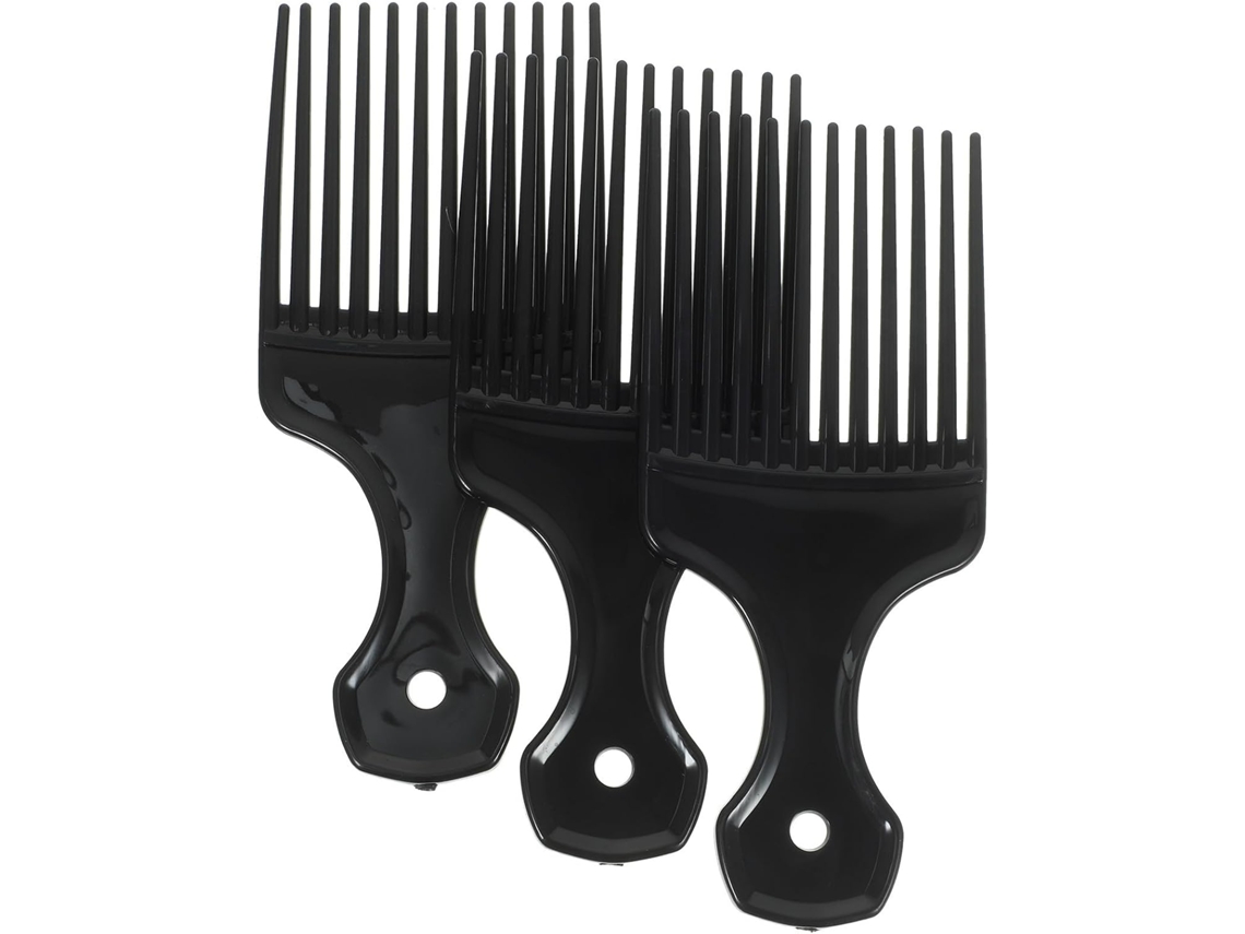 Conjunto De 3 Pentes Largos De Resina Preta Para Pentear E Desembaraçar, Estimula A Circulação Sanguínea.