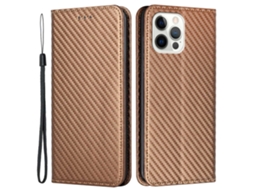 Capa Textura Fibra Para Iphone 14 Pro Max Magnética Castanho