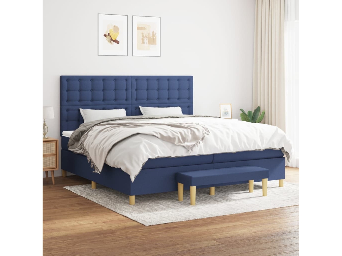 Vidaxl Cama Com Molas/colchão 200x200 Cm Tecido Azul