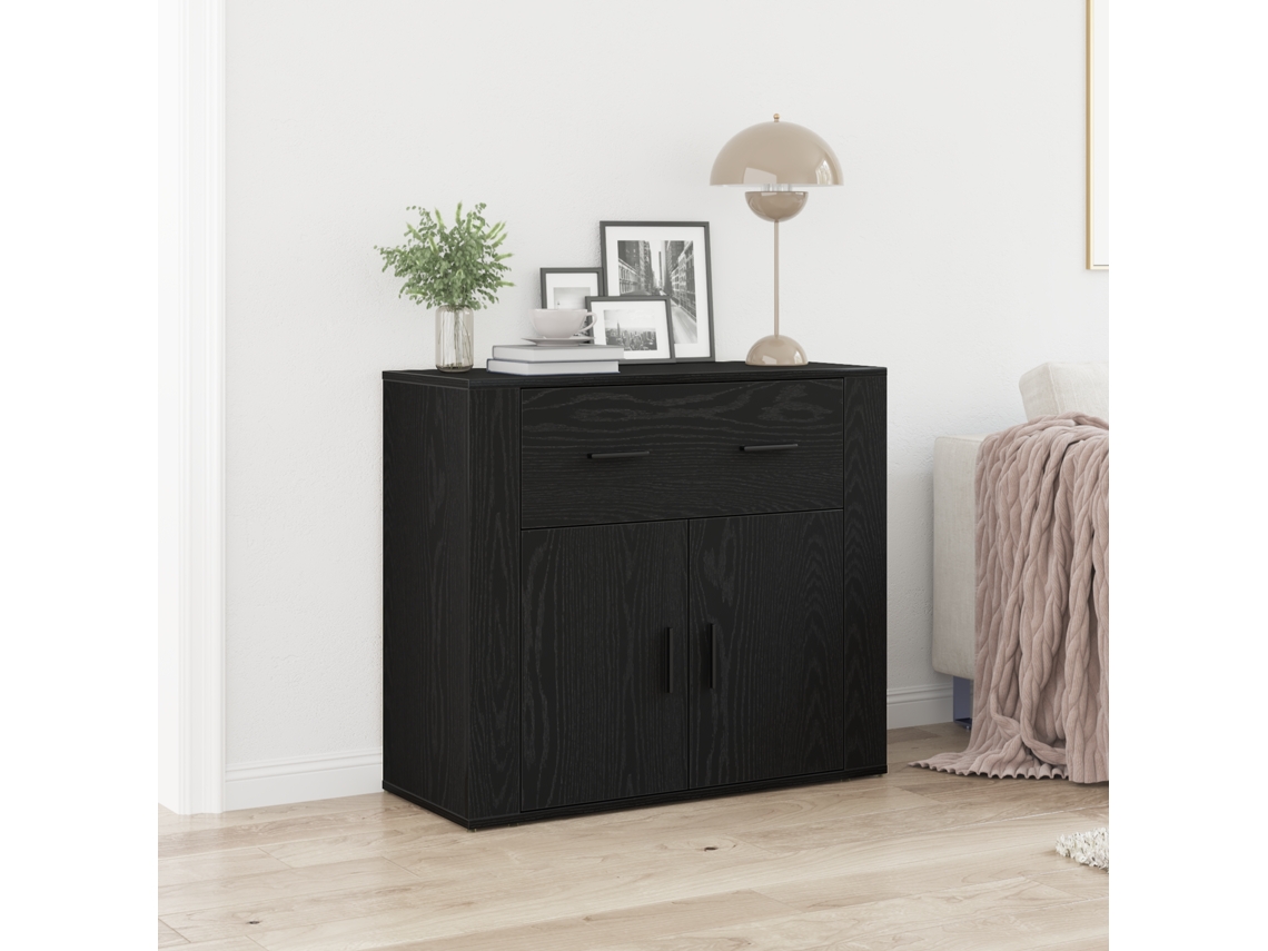 Aparador de roble negro 80x33x70 cm Madera de ingeniería