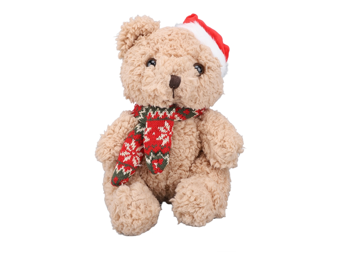 Mali urso de Pelúcia de Natal com Chapéu e Bufanda Vermelha 23cm/9.06in Boneca Fofa