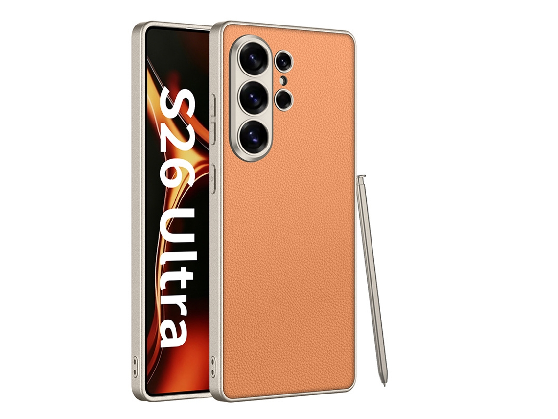 Capa Hexinyigjly Para Samsung Galaxy S26 Ultra , Pele Vegan Fina E Flexível, Antichoque, Toque Suave Laranja