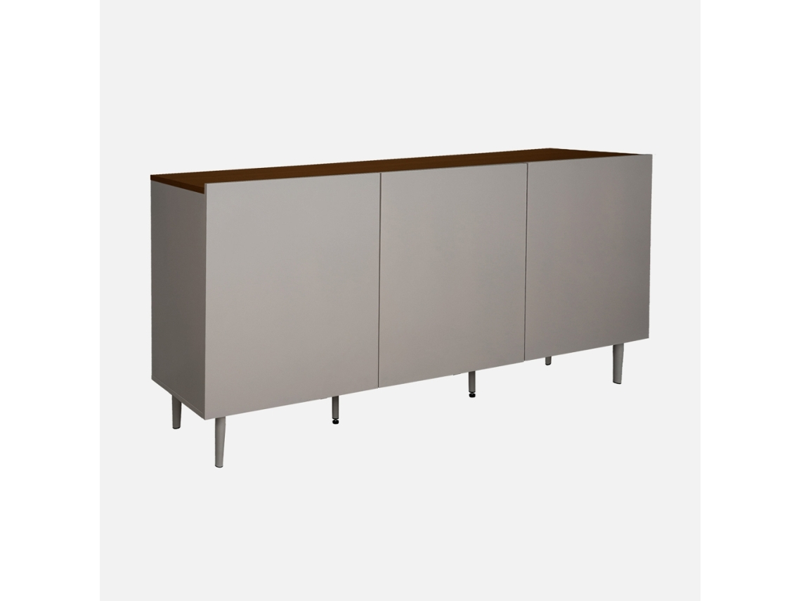 Aparador De Metal E Decoração De Madeira 3 Portas, 150cm, Cinza