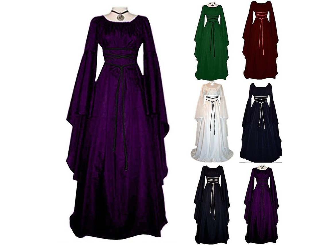 Vestido de bruxa gótico medieval renascença para festa de Halloween Cosplay feminino S branco