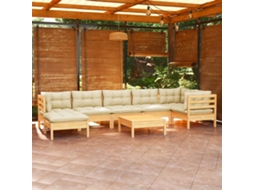 Vidaxl 8 Pcs Conjunto Lounge Jardim C/ Almofadões Creme Pinho Maciço
