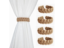 Conjunto 4 Abraçadeiras Cortina Tecidas - Suporte Cortina - Estilo Rústico - Para Cortinas Leves - Algodão Linho - Castanho